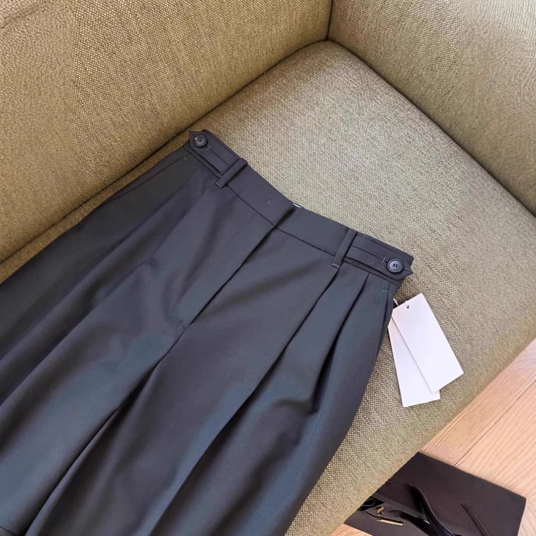 No-brainer pick! Italian-sourced fine wool tailored wide-leg trousers for women, straight-cut high-waist slimming