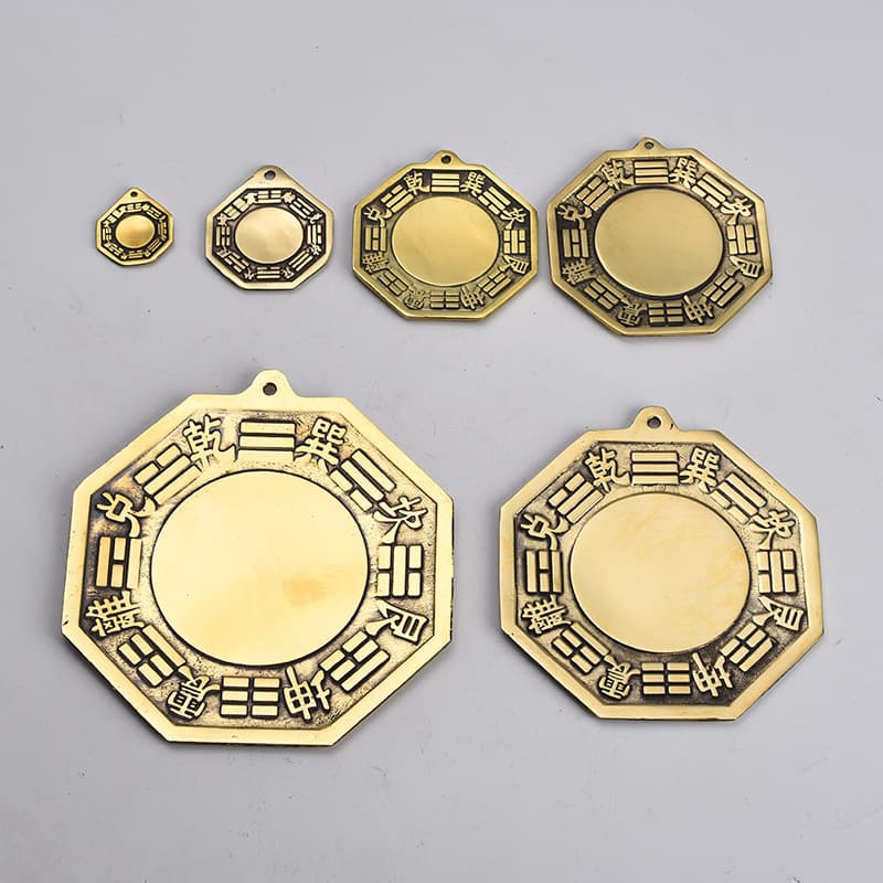 Antique Craft Brass Concave Round Bagua Amulet Pendant