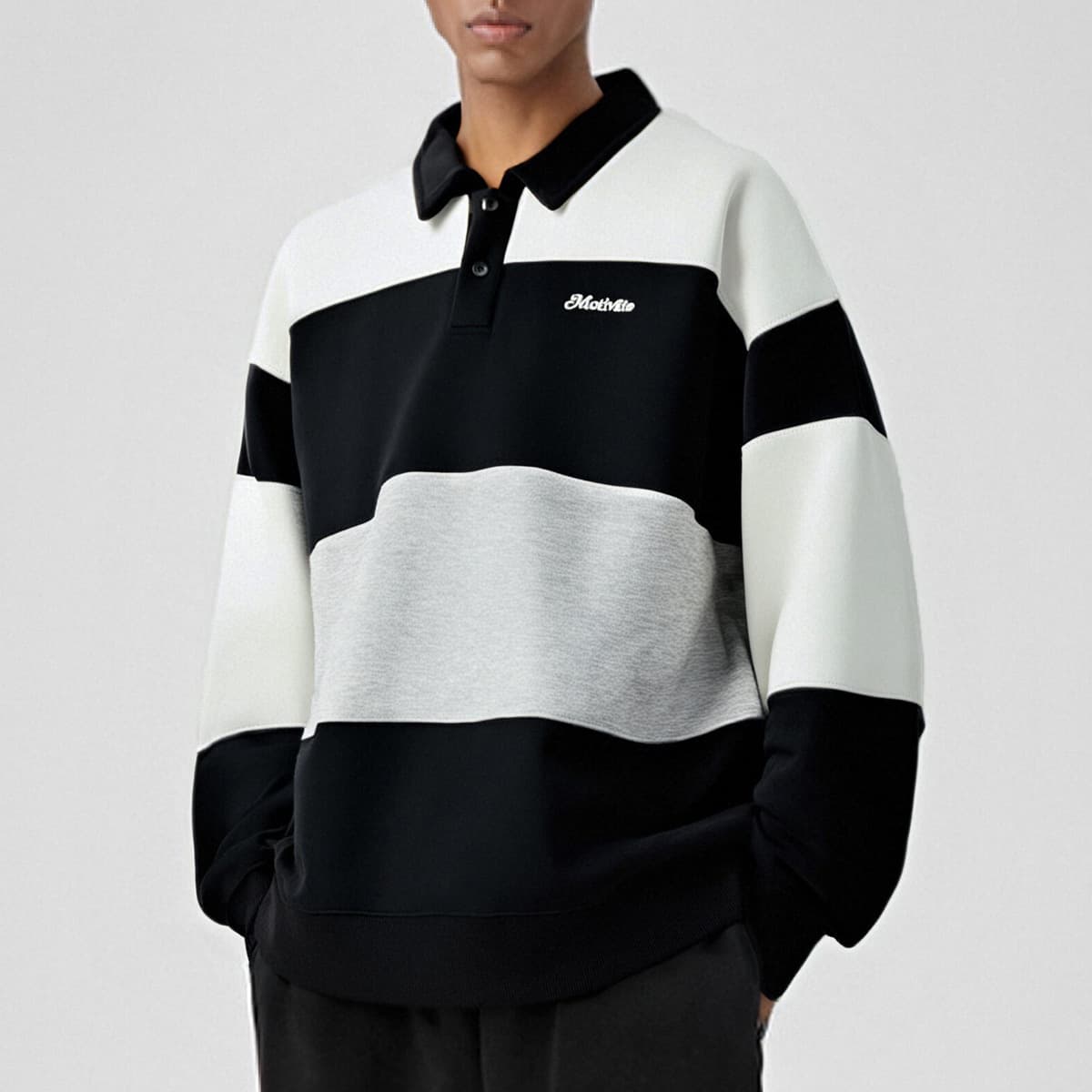Cross-border men's color-blocked sweatshirt, 2025 new style, collared polo shirt, long-sleeved autumn Korean style trendy top, T-shirt for men.