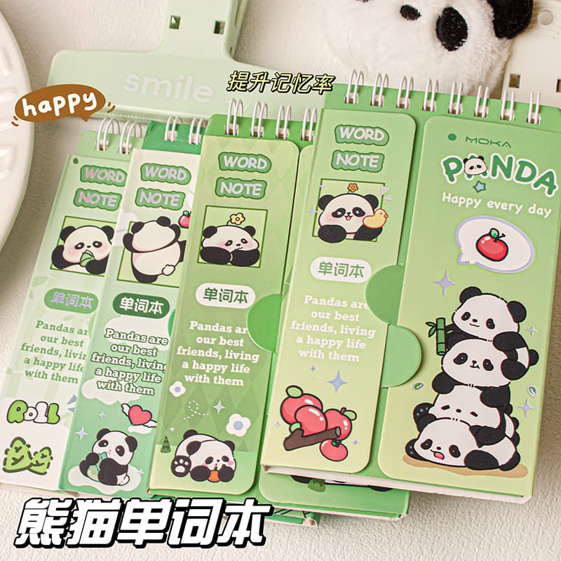 MOKA Retro Panda Cartoon Word Notebook for Students, Portable Coil-Bound Notebook for Vocabulary and Notes
