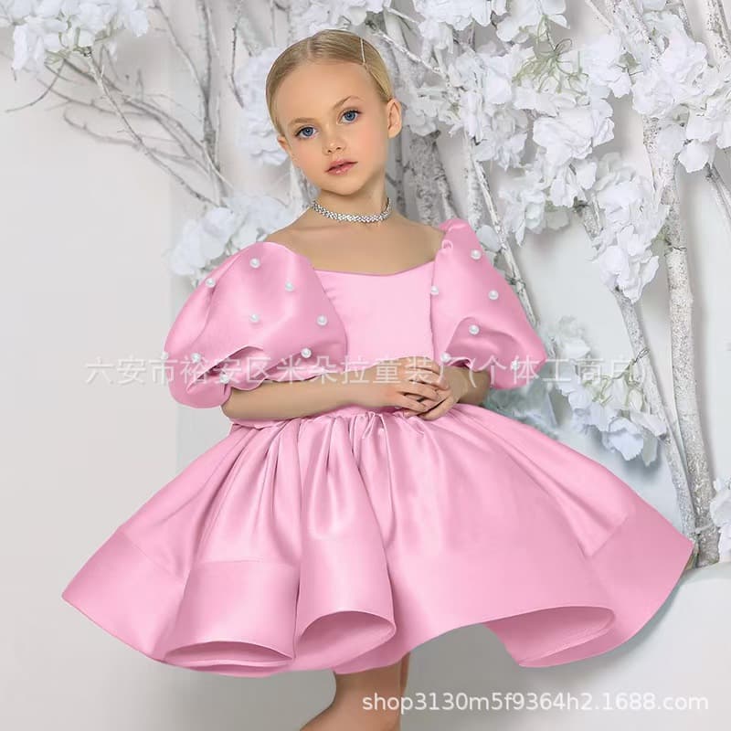 Children's Princess Dress White Tulle Tutu Girl Model Catwalk Gown Flower Girl Little Host Performance Costume