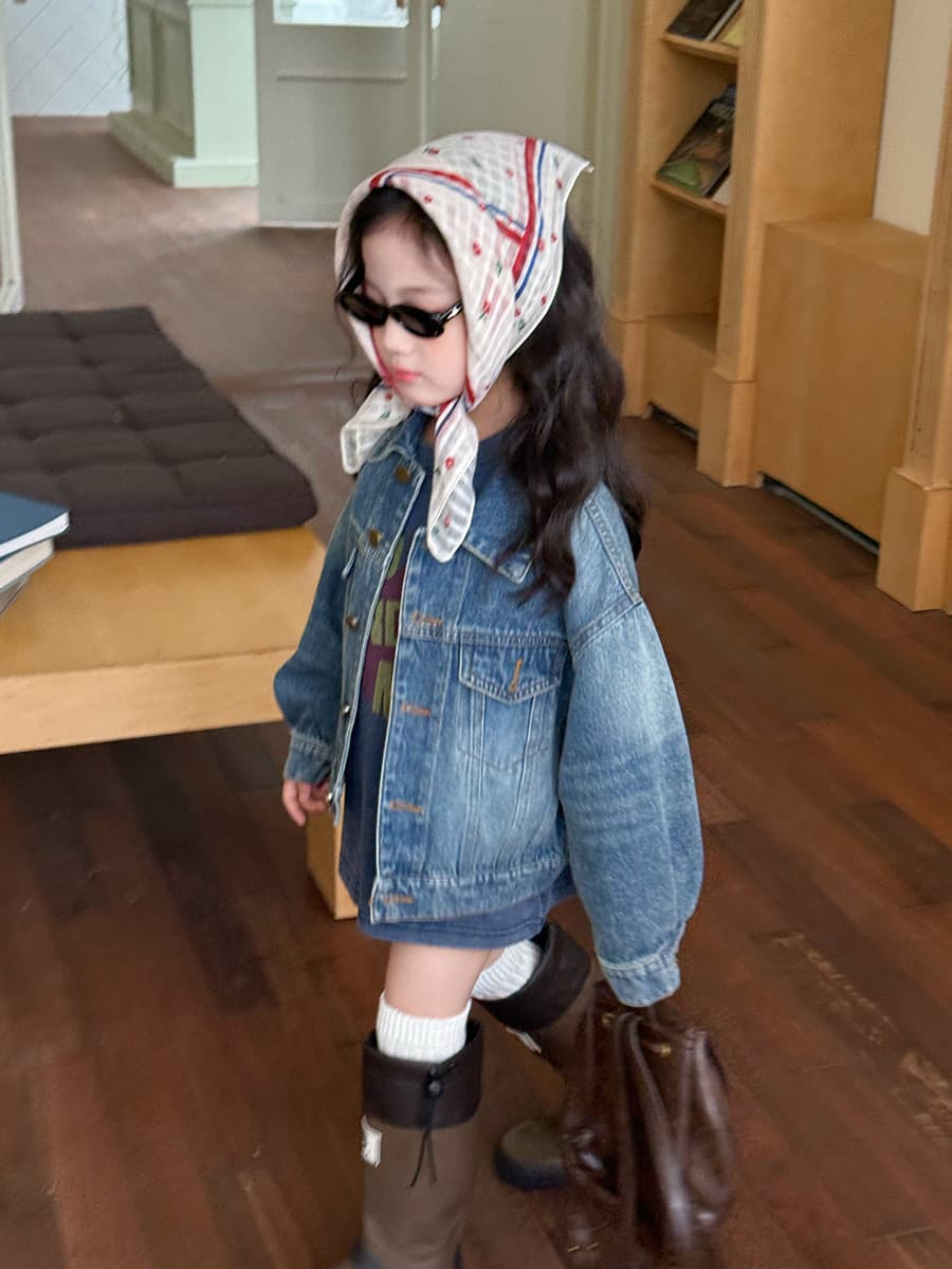 Aimo Beibei Kids Vintage Washed Denim Jacket for Girls Autumn Korean Style Casual Trendy Coat