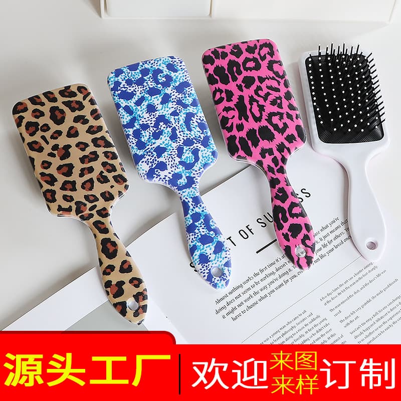Cross-border Amazon Leopard Print Hair Cushion Comb Detangling Square Comb Cartoon Plastic Comb Factory Custom Massage Comb