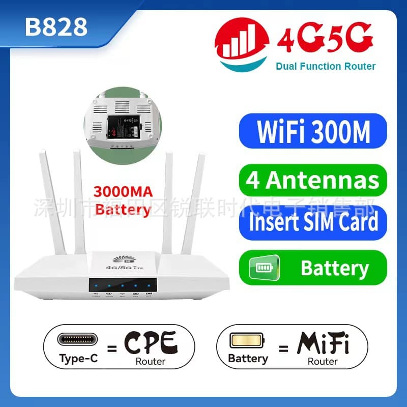 B828 Unicom Telecom 4G5G Wireless Router Direct Insert SIM Card Built-in 3000mAh Lithium Battery CPE Enterprise