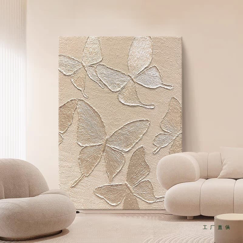 French Cream Style Foyer Decor Butterfly Pure Hand-Painted Oil Painting, Light Luxury Texture Living Room Hanging Texture Finished Art