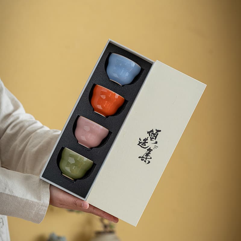 Glazed Gourd Tea Cup Set Ceramic Master Cup Kung Fu Tea Set Tasting Cup Tea Cup Four-Piece Gift Box