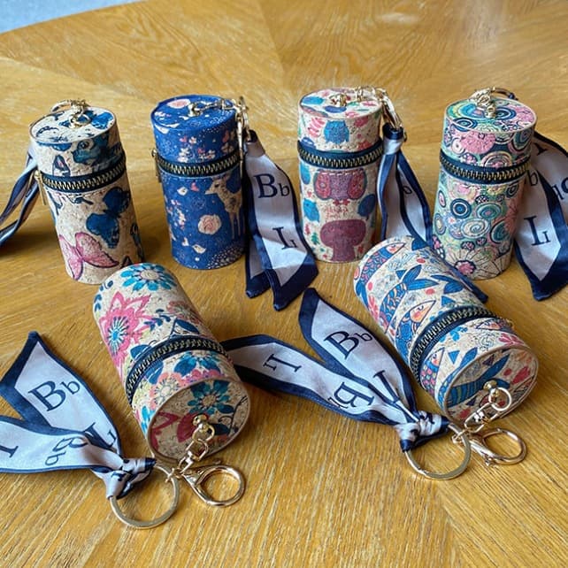 Retro European And American Paper Leather Wooden Texture Coin Earphone Lipstick Storage Bag Cylinder Shape Fashionable Wallet