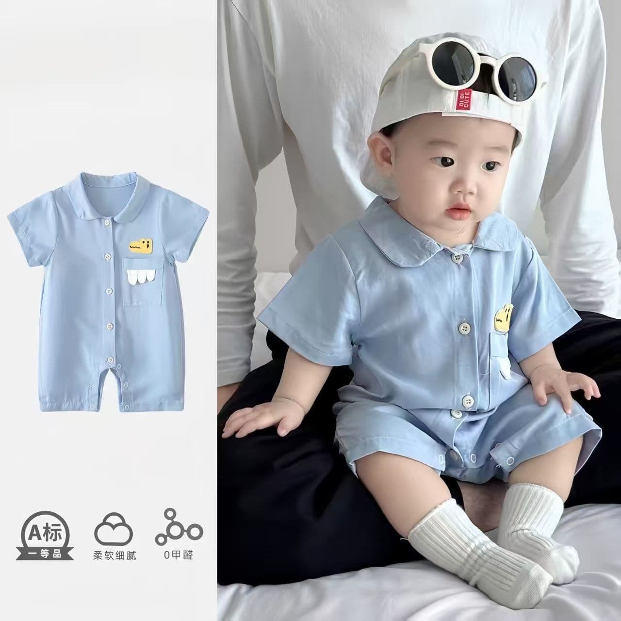 Baby jumpsuit, summer baby boy clothes, short-sleeved, thin, super cute cartoon newborn full moon, fashionable going out clothes