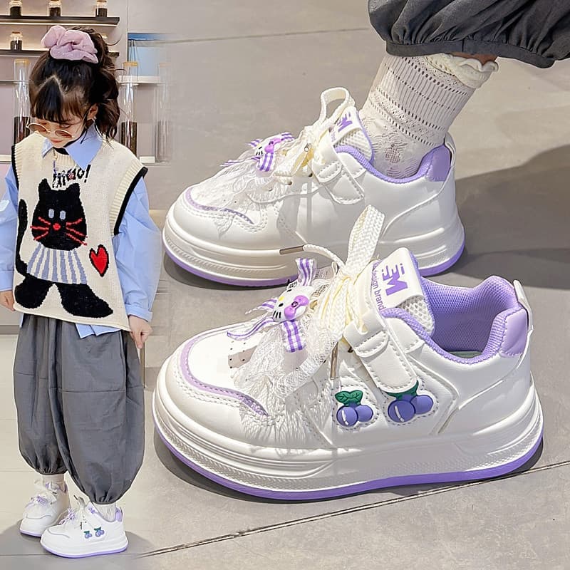 Girls' Casual White Sneakers, 2026 Spring/Autumn New Style, Soft Leather Upper, Breathable, Children's Fashion Sports Shoes