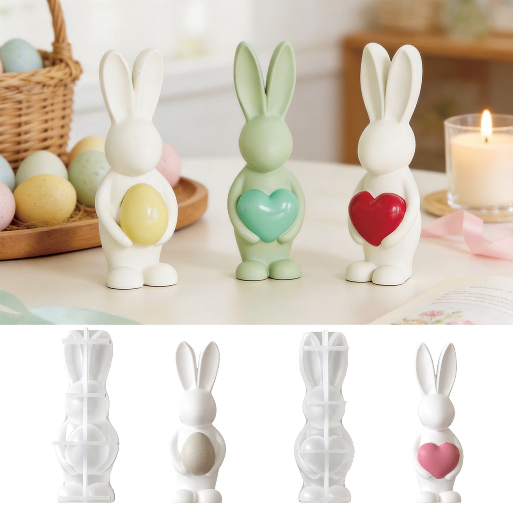 Easter bunny plaster DIY mold with egg and heart scented candle dripping silicone mold cross-border hot model