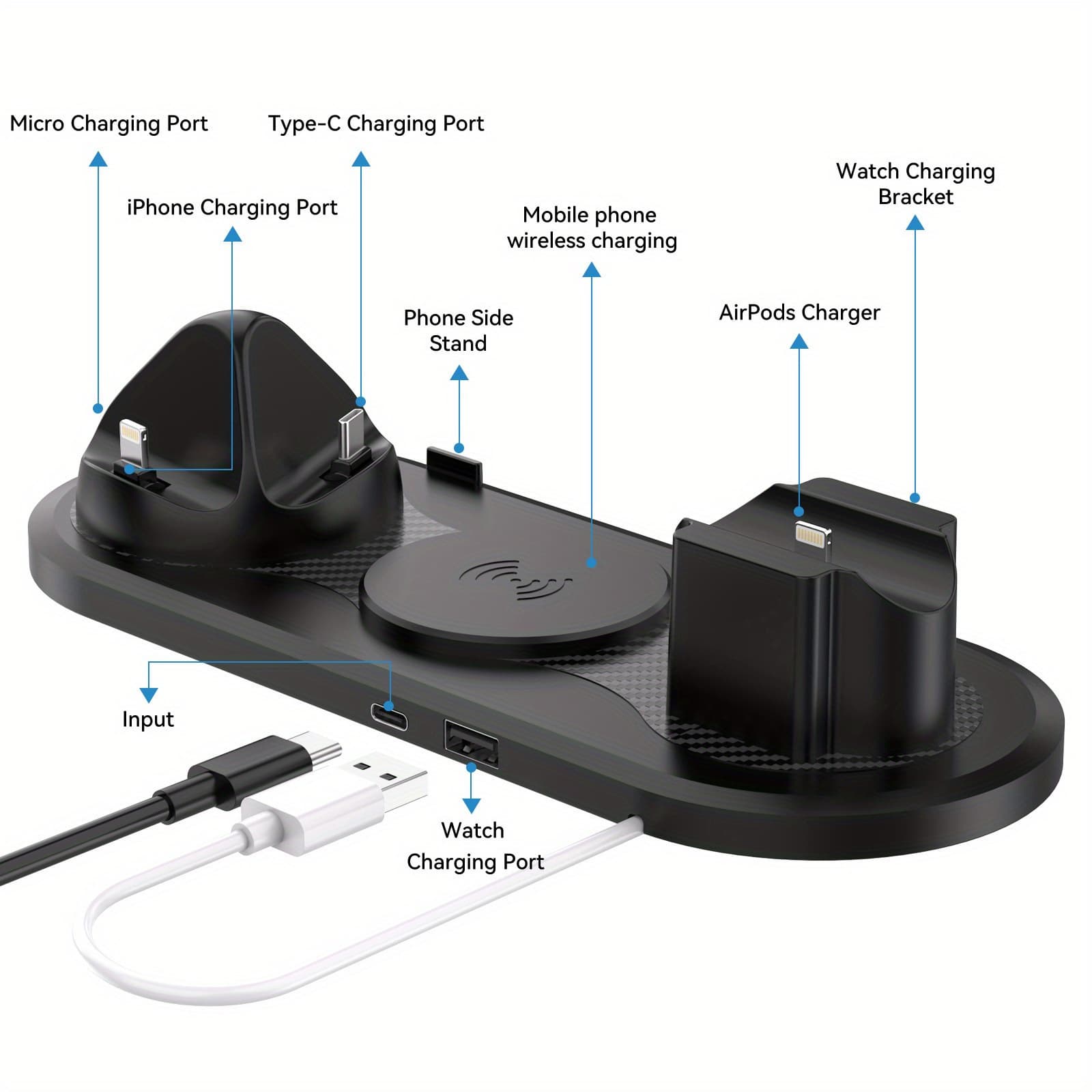 Cross-border new multi-functional six-in-one wireless charger suitable for fast charging wireless charger for headphones and watches