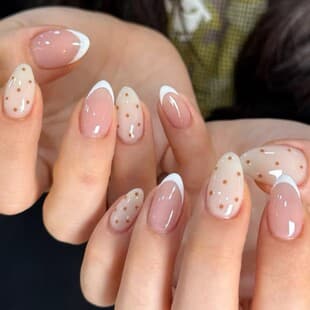 Lefan Nail Art Polka Dot French Press-On Nails Short Almond Nails Flower Bow Foreign Trade False Nails Wholesale