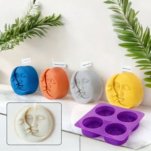 Silicone 4-Cavity Round Moon Face Mold DIY Baking Cake Mold Candle Mold Creative Aromatherapy Soap Mold