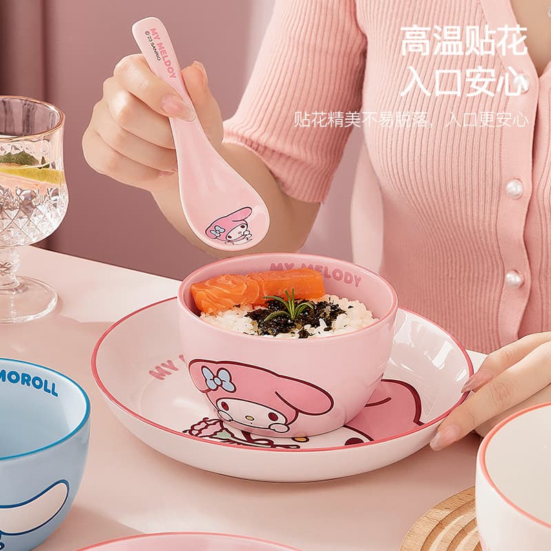 Sanrio ceramic bowls and plates tableware household rice bowls cute noodle soup bowls high-looking bowls and plates set tableware wholesale