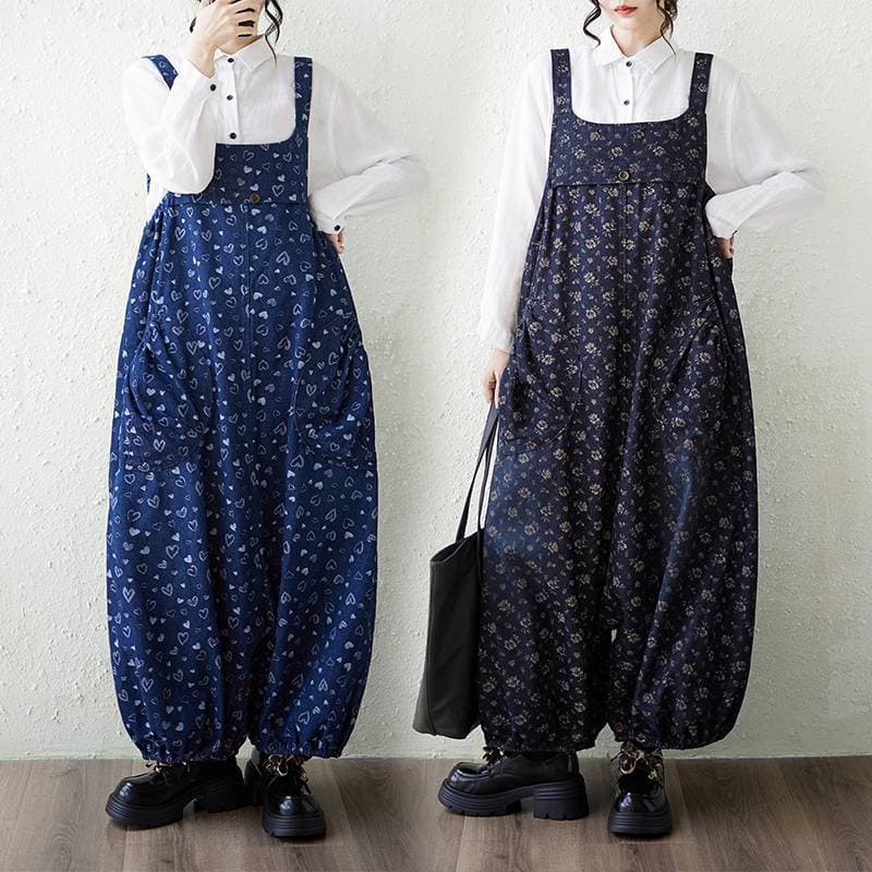 2026 Real Shot Autumn/Winter New Plus Size Fashion Retro Plus Size Overall Dress Two-Way Wear Denim Printed Jacquard Dress