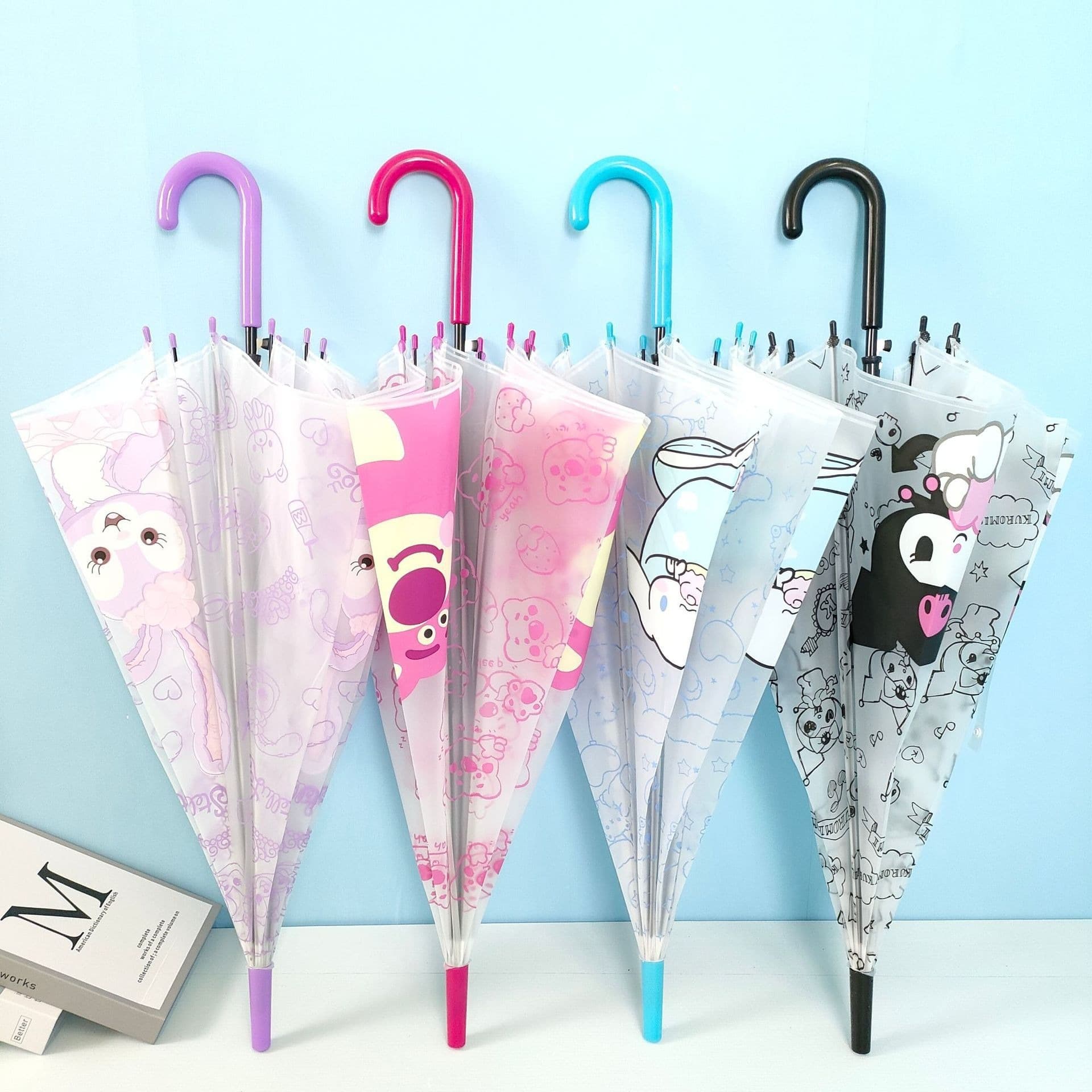 Manufacturer Wholesale Frosted Transparent Umbrella, Children's Cartoon Student Umbrella, Sanrio Kuromi Long Handle Automatic Transparent Rain Umbrella