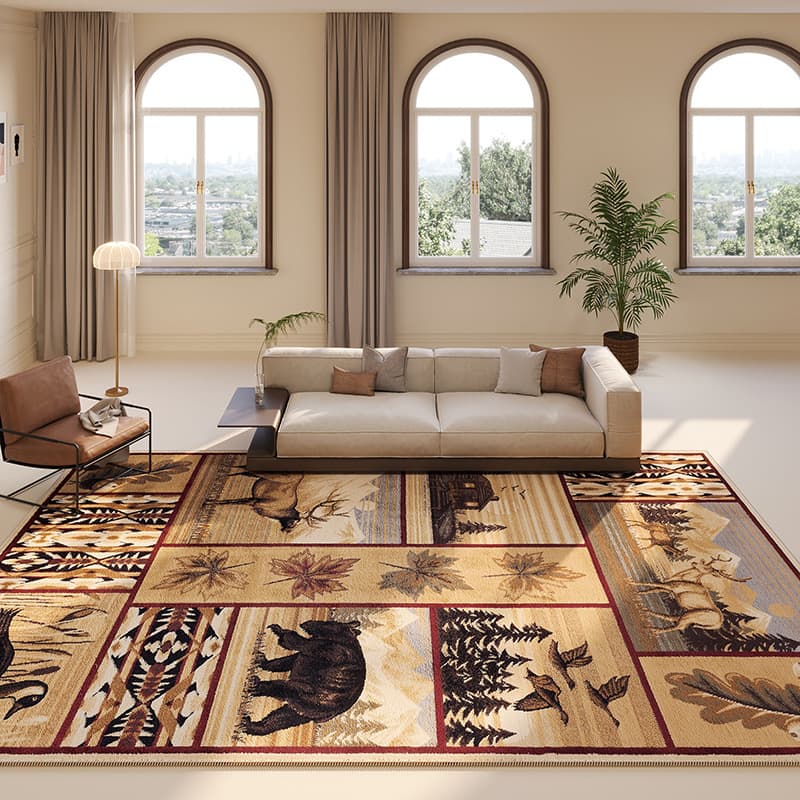 Turkish Ethnic Style Rug, Persian American Vintage Living Room Sofa Coffee Table Carpet, Bedroom Bedside Floor Mat for Home Decoration