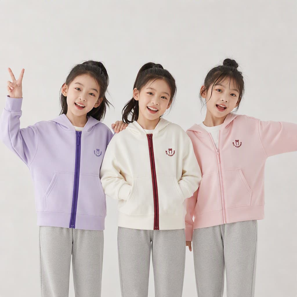 Girls' coat spring new zipper hoodie medium and large children's knitted top spring and autumn versatile cardigan children's clothing