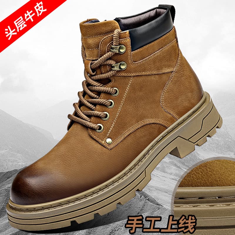 Top-grain leather retro Martin boots men's new genuine leather British style mid-top motorcycle boots Derby workwear elevated leather shoes