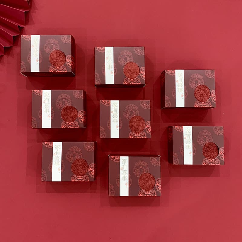 Chinese Style "Happy Family Event" Celebration Towel Set, Gift Box with Square Towels for Birthdays/Weddings/Banquets