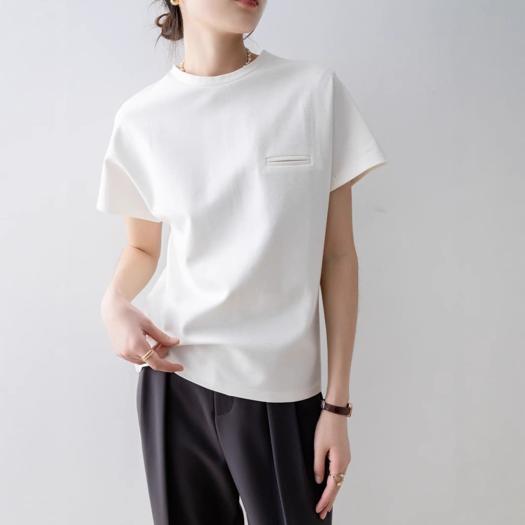 D825 ​​ # Real Price 21 Pieces of Cotton 210g Fake Flap Pocket Pants Design Loose White Short-Sleeved T-Shirt