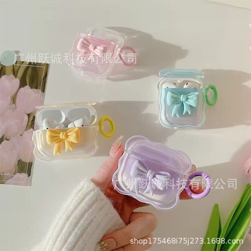 Gradient Bow Case Compatible with Apple AirPods 4, Girl Pink AirPods Pro 3 Cover