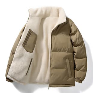 Trendy Stand-Collar Warm Thick Coat Unisex Double-Sided Wear Lamb Fleece Jacket Outdoor Casual Warm Plus