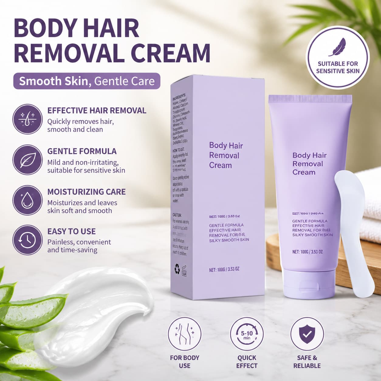 Cross-border Skin Body Hair Removal Cream is gentle and non-irritating and cares for the skin. Full body hair removal cream