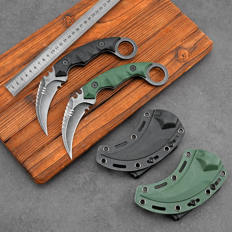 Cross-border hot-selling claw knife, outdoor survival straight knife, high hardness full tang with K-sheath tactical knife