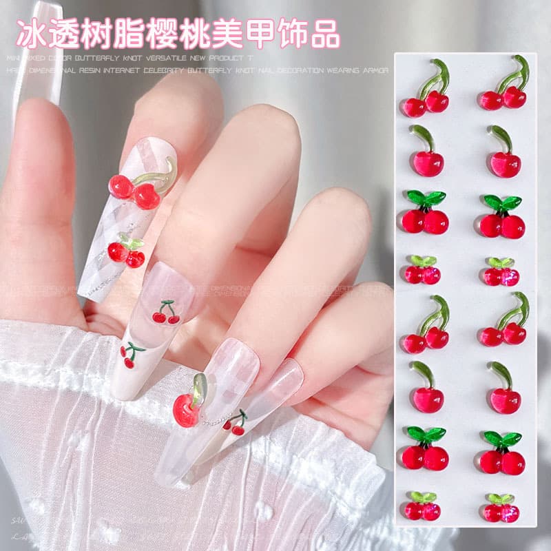 Nail Art Accessories Red Cherry 3D Resin Small Cherry Cartoon Fruit DIY Wearable Nail Decorations Rhinestone