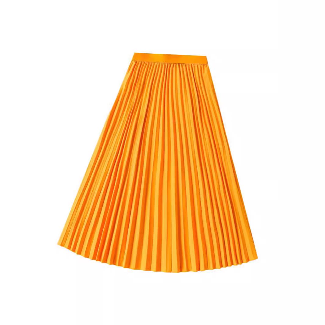 Zhuxiaohua Clothing Girls Middle and Older Children Ages 13-16 Versatile Yellow Pleated Skirt Long Skirt