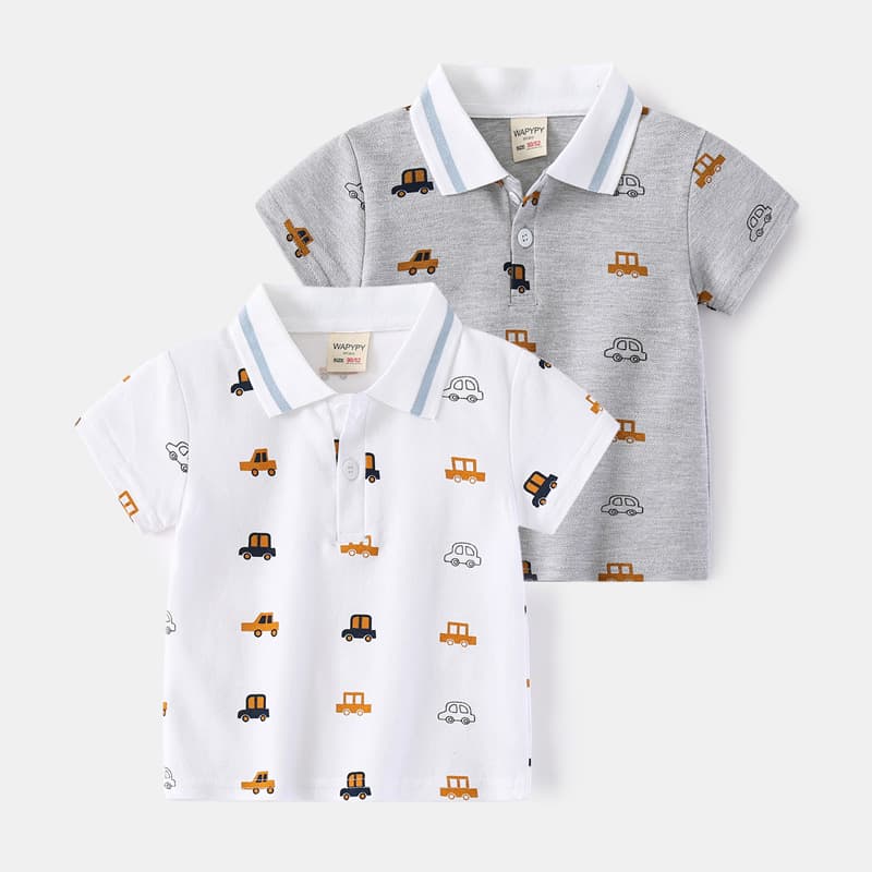 2026 New Children's Short-Sleeve T-Shirt, Boys' Cartoon All-Over Print Polo Shirt, Korean Style Summer Baby Kids' Fashion