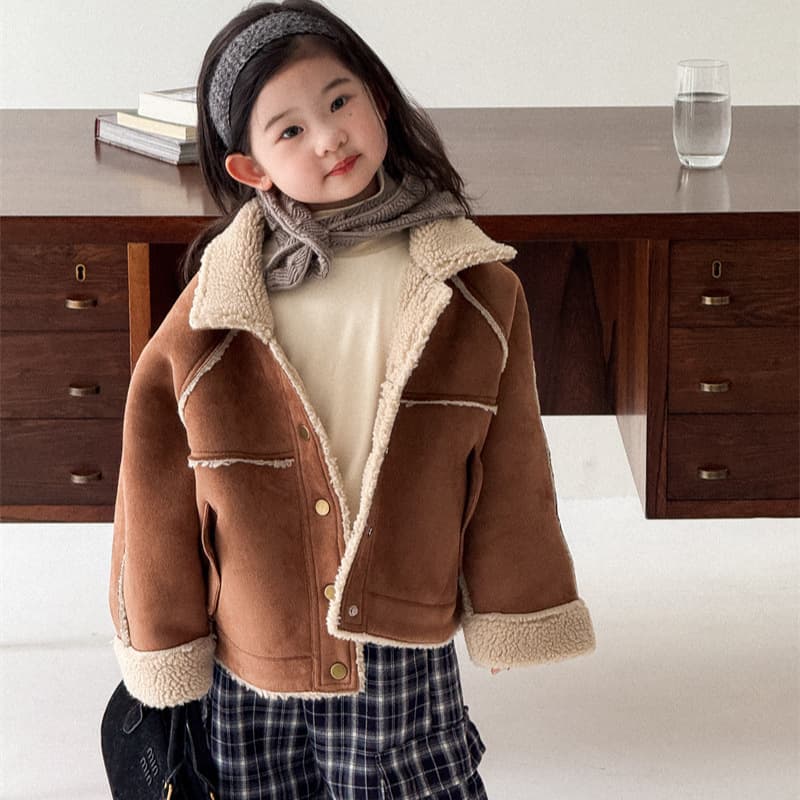 2025 Winter New Children's Clothing, Korean Style, Girls' Lambswool Suede Coat, Children's Winter Outerwear