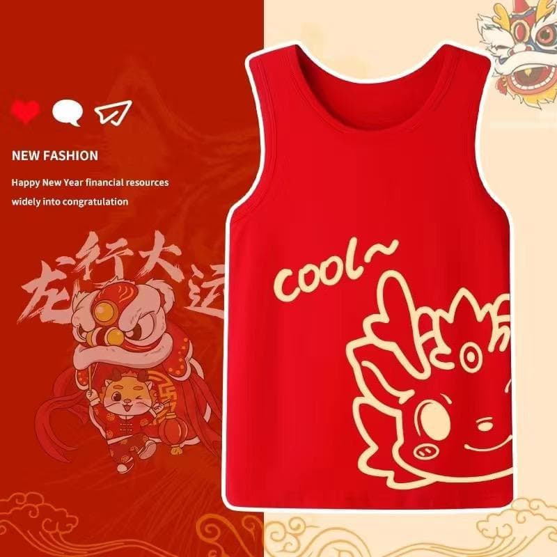 Red Pure Cotton Vest for Children Boys And Girls to Wear inside And outside Celebrate New Year Baby Clothes Cartoon Print Soft