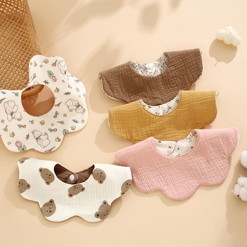 Newborn Baby 360-Degree Bib, Infant Class A Cotton Gauze, Waterproof, Breathable, Rotatable, Korean-Style Drool Bib