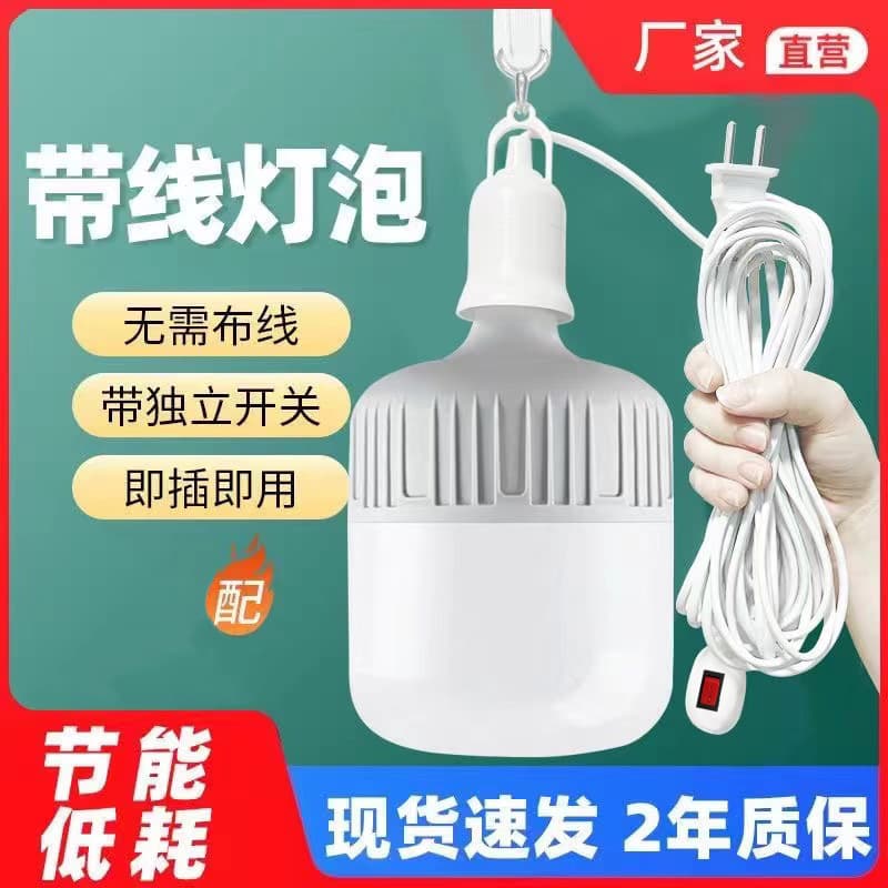 LED Bulb with Cord E27 Screw Base Universal Home Bulb Energy-Saving Pendant Hanging No Wiring Needed Globe Bulb Wholesale