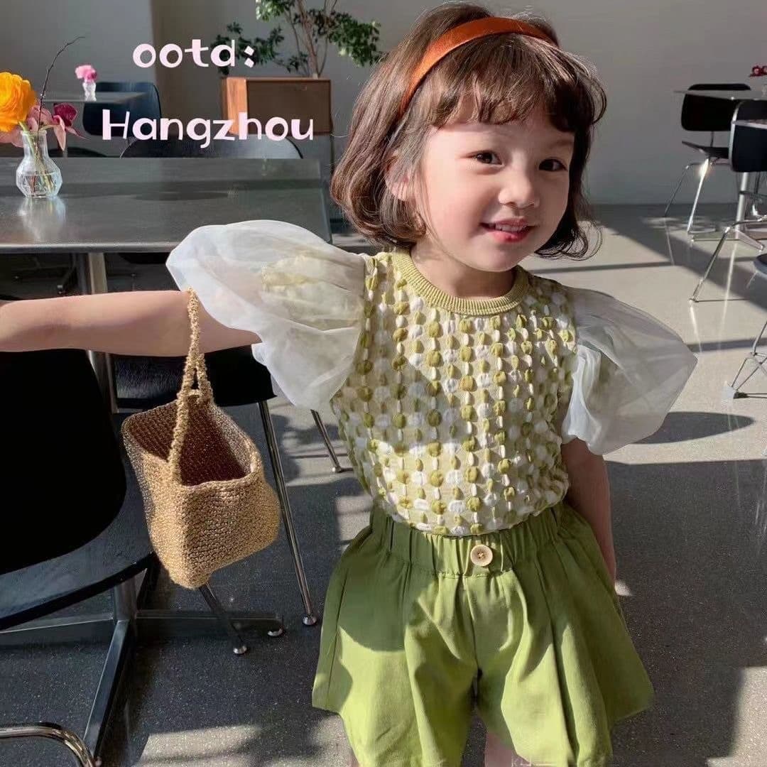 Girls short-sleeved suit 2025 summer small and medium-sized children Korean style puff sleeve shirt shorts two-piece set children's clothing drop shipping