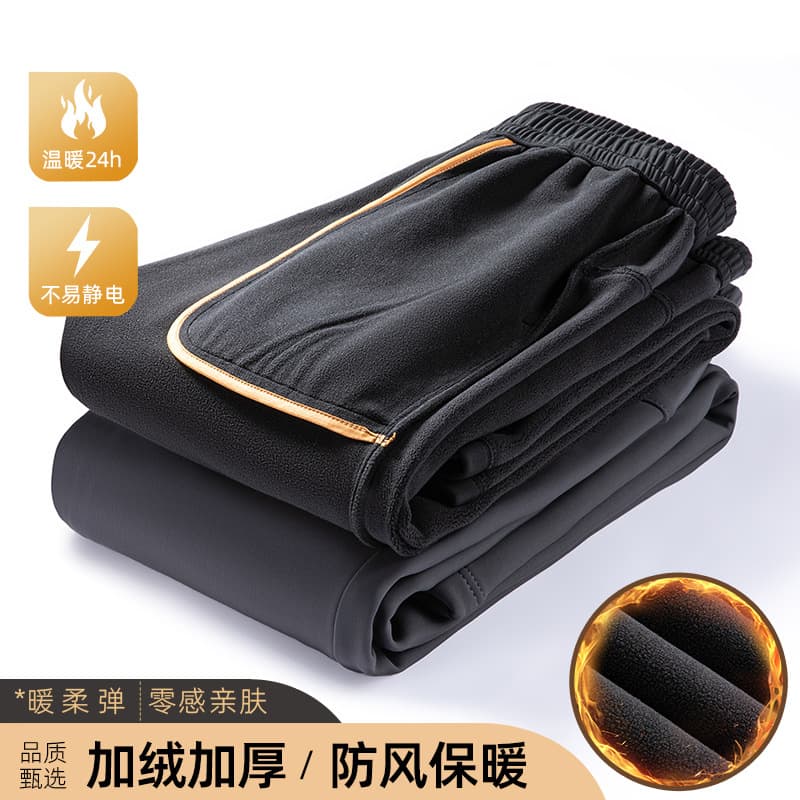 2025 Autumn/Winter Dad's Style Fleece-Lined Thickened Straight-Leg Long Pants, Warm Loose Elastic Waist Trousers for Middle-Aged and Elderly Men