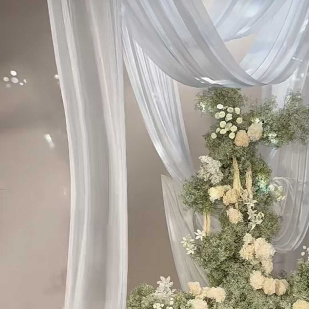 Semi-Transparent Gauze Wedding Decoration, White Background Gauze Fabric, Ceiling Hanging Cloth, Wedding Drape