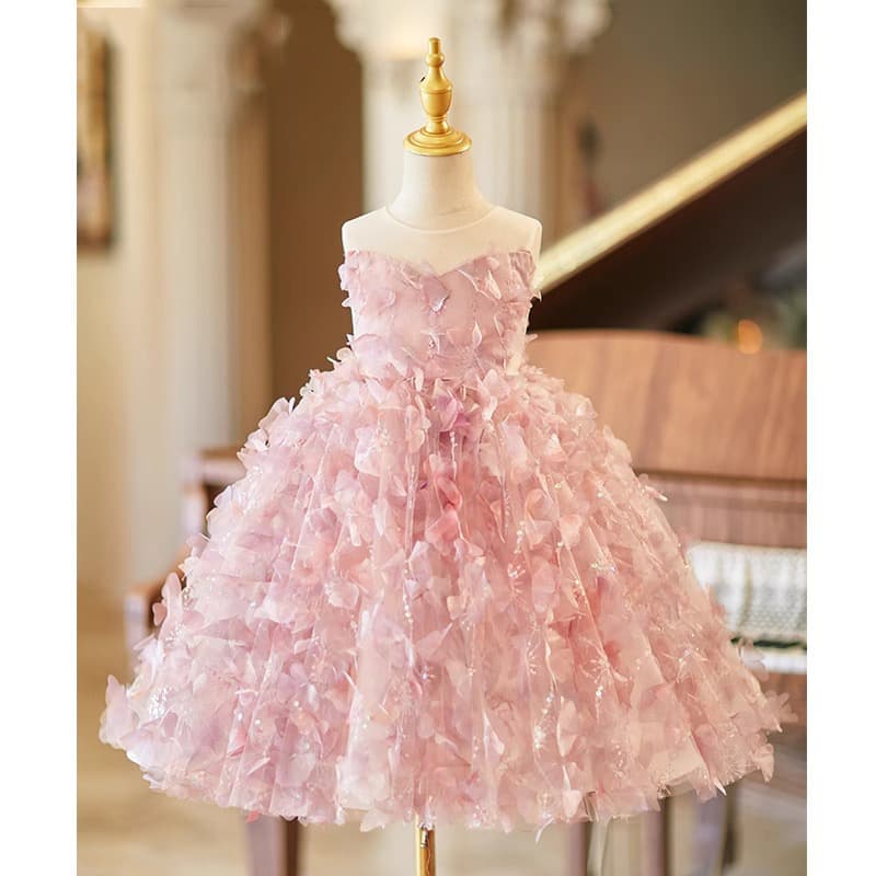 Girls' Luxury High-End Performance Evening Gown Stunning Children's Birthday Pink Princess Dress Flower Girl Tutu