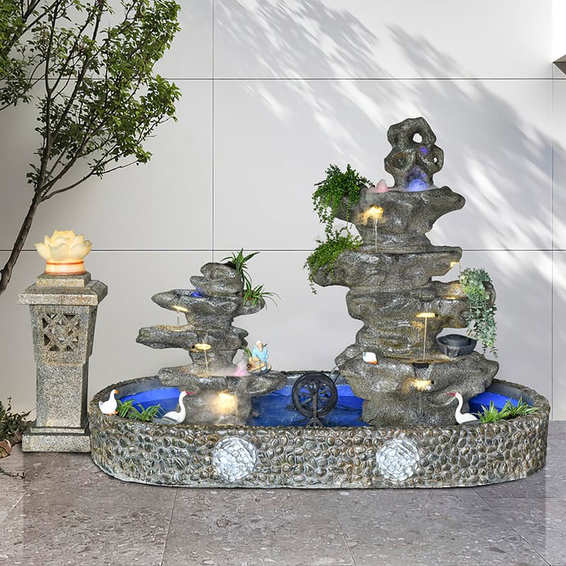 Large Rockery Fountain with Waterfall for Villa Garden Courtyard Decoration, Outdoor Fish Pond Landscape Ornament