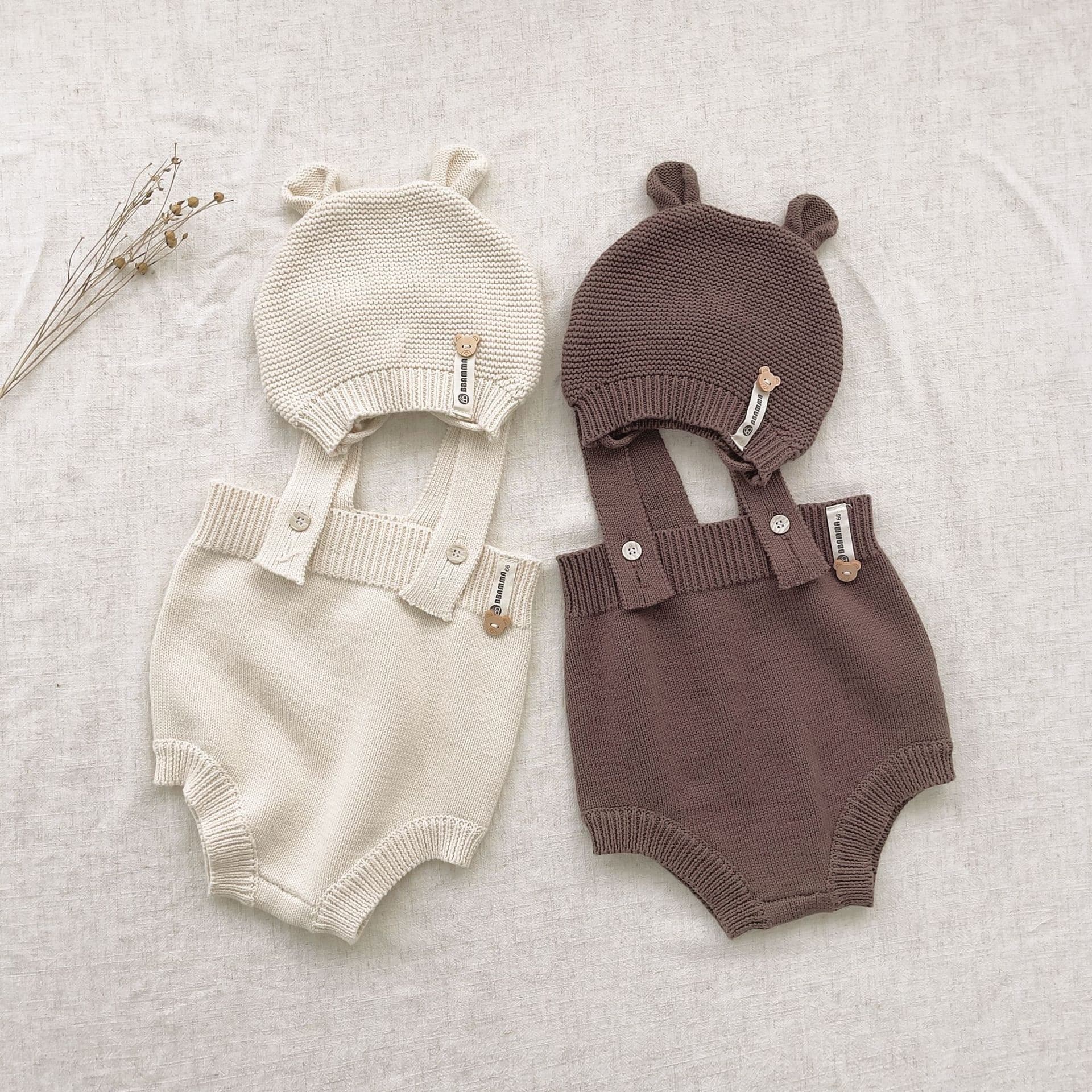 Autumn Baby Suspender Sweater Triangle Romper Infant Knit Bodysuit Baby Knitted Overalls with Bear Hat