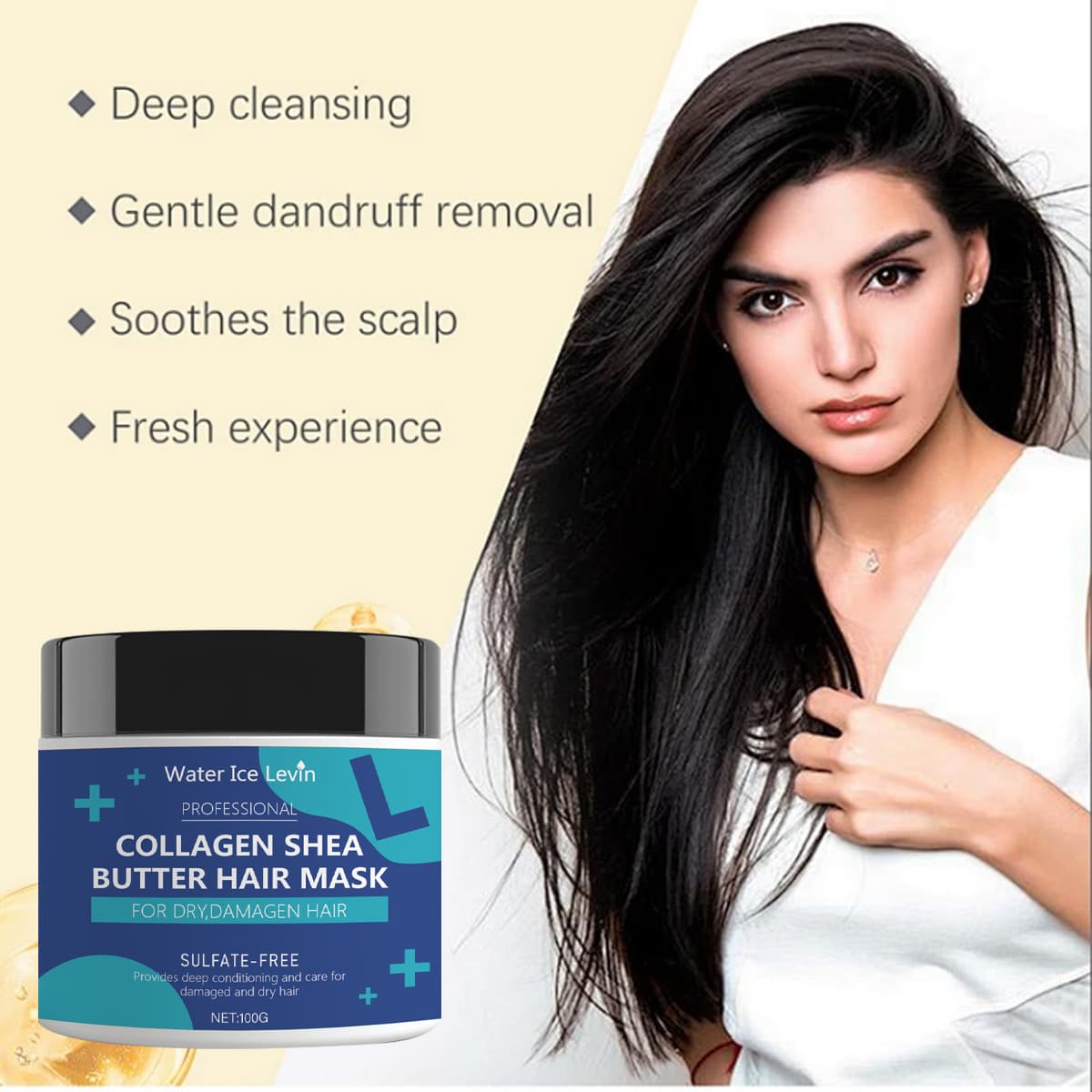 Cross-border Collagen Shea Butter Hair Mask 100g for Dry Damaged Hair Sulfate-Free Deep Conditioning
