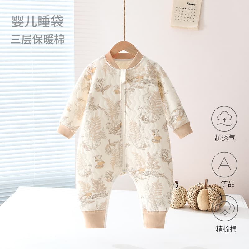 Baby warm sleeping bag with cotton spring and autumn quilted split-leg pajamas for boys and girls newborn zipper multi-function