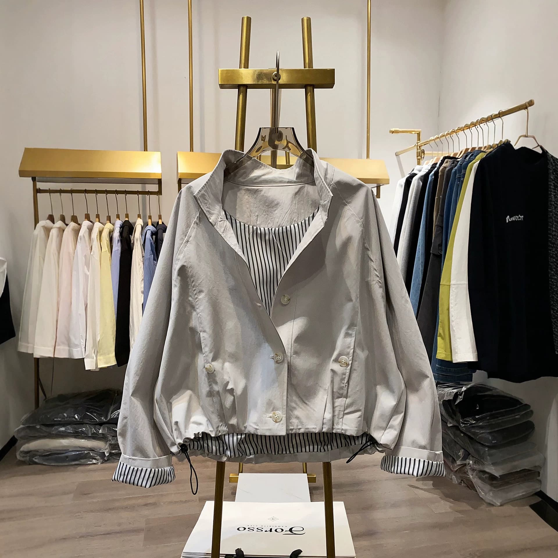 2026 Fashion Design Spliced Plaid Stand Collar Windbreaker Women's Spring and Autumn Loose Jacket