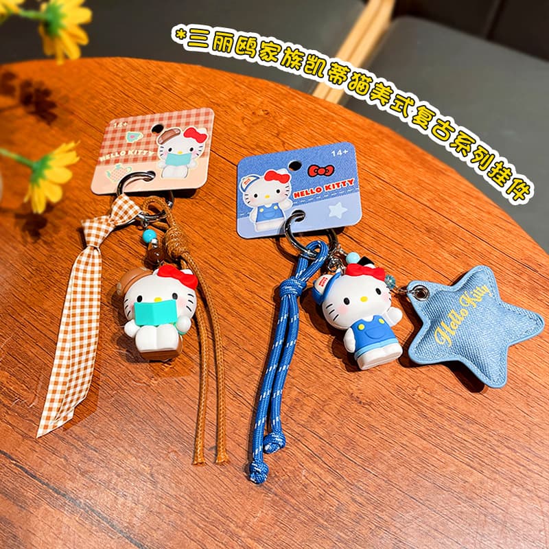 Official American Retro Hello Kitty Keychain, Cartoon Cat Plush Doll, Exquisite Bag Charm for Women