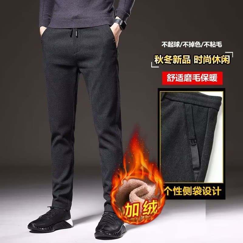High-Quality Popular Autumn and Winter Fleece-Lined Thickened Long Pants for Men, High-End Casual Pants, Trendy Loose-Fitting Dress Pants for Men