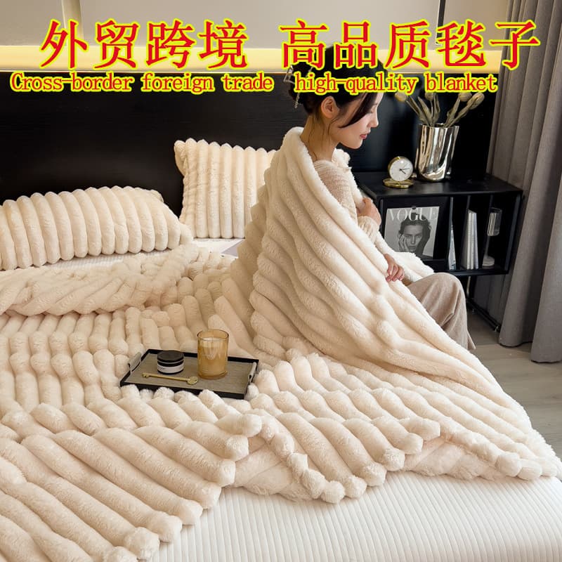 Rabbit Fur Blanket for Export, Flannel Gift Throw, Office Nap Blanket, Thickened Sofa Blanket for Winter