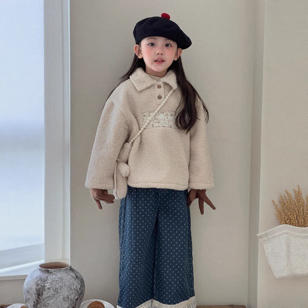 Girls' Jacket 2025 Autumn/Winter Outfit: Stylish Floral Lace Appliqué Wheat Ear Fleece Pullover Top with Bag