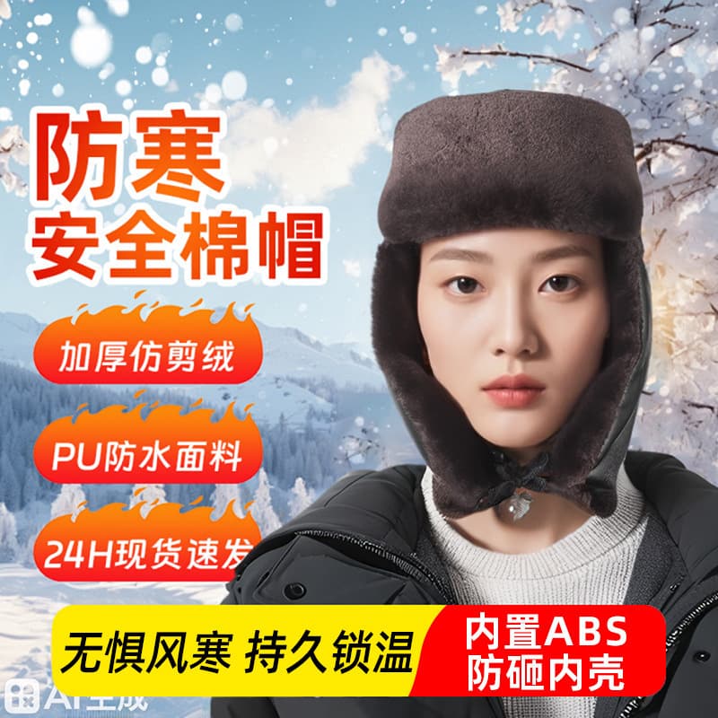 Winter Thick Cotton Safety Helmet with Long Plush Lining, Cold-Proof Outdoor Construction Helmet, Warm, Impact-Resistant, Ear Protection Cotton Cap